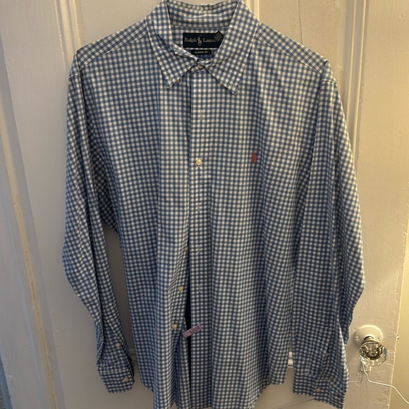 Men’s Ralph Lauren button-down classic fit size large. Blue and white checkered. - Picture 1 of 3